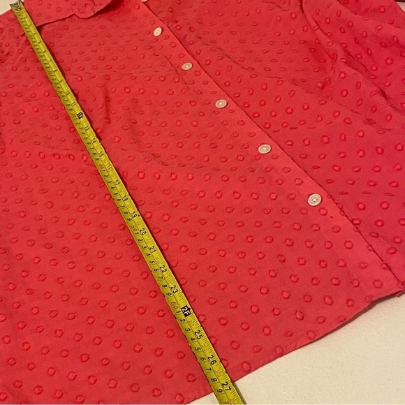 TALBOTS Women’s Size 1X Button Up Blouse Top Swiss Dot Pink Shirt Long Sleeve - Picture 8 of 8